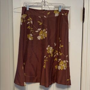 Barneys New York Floral A-Line Silk Skirt in Brown and Gray/Green